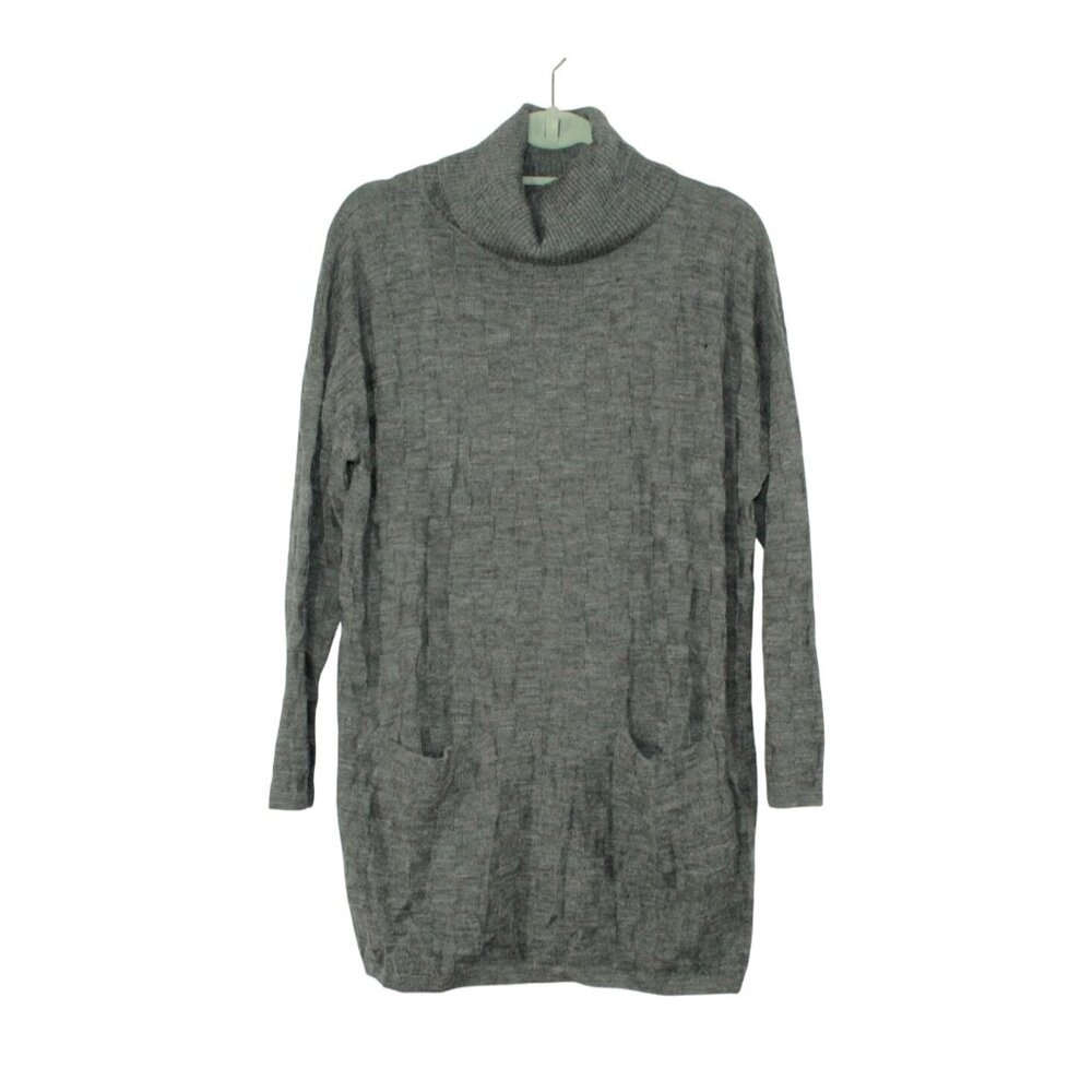 Two Danes Heather Gray Turtleneck Textured Sweater Dress Minimalist Quiet Luxury